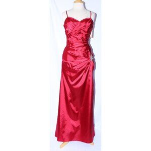 Eureka #2250 Satin Gathered Evening Or Prom Gown-Size L-DEEP RED-NWT